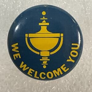 We Welcome You Door Knocker Button Pinback 3/4” Vintage Pin GnuCollectibles